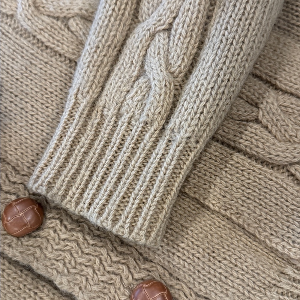 Relaxed Shawl Collar Cable Knit Sweater Cardigan - Beige - Picture 5 of 12
